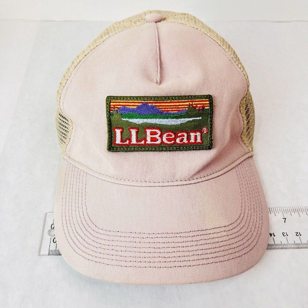 L.L.Bean Kids Tan Pink Mesh Trucker Hat Baseball Cap Outdoor Adjustable Youth